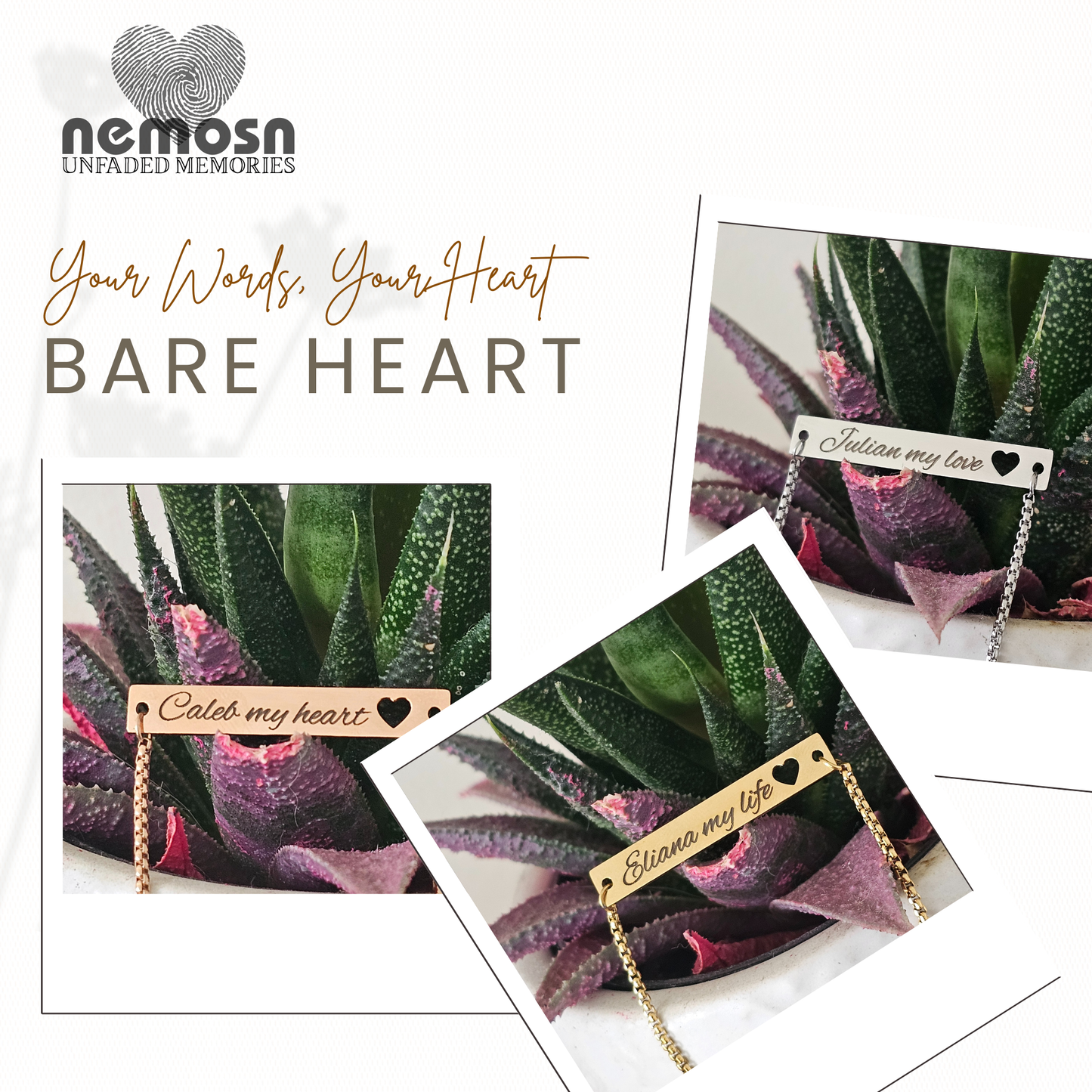 HeartBound™ Engravable Bar Bracelet – Personalized Name or Date Bracelet with Cutout Heart | Adjustable Gold, Rose Gold & Silver | NEMOSN