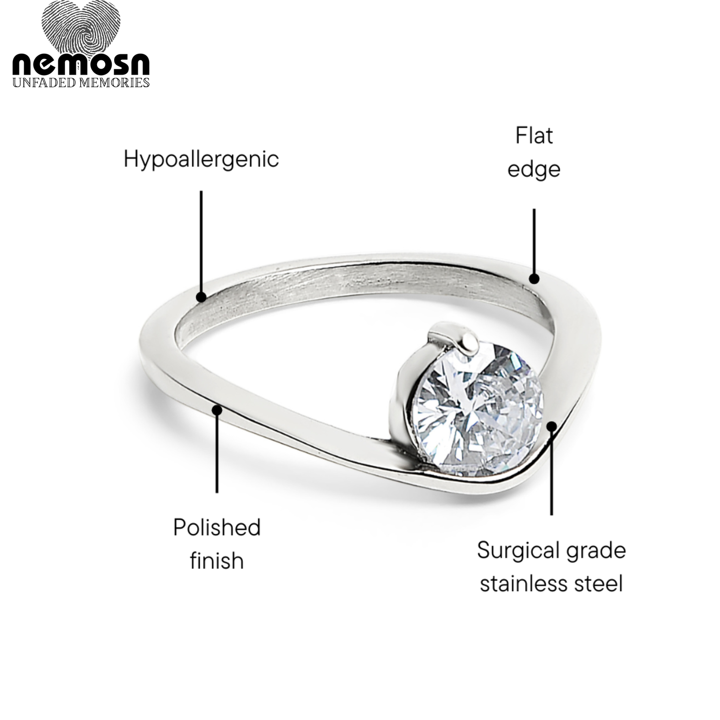 RadiLuxe™ — Modern Flat-Edge Solitaire Ring in Surgical Steel