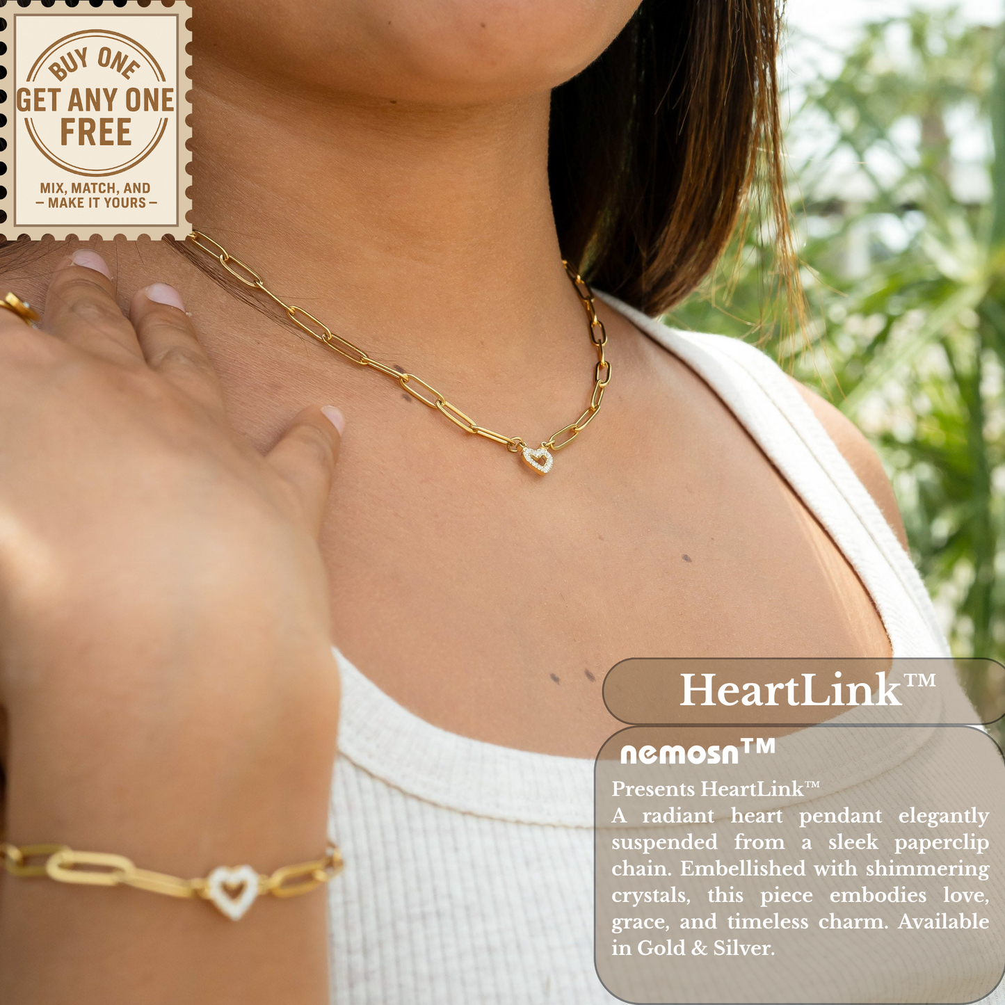 HeartLink™ Crystal Heart Paperclip Chain Necklace | Modern Dainty Love Pendant in Gold & Silver