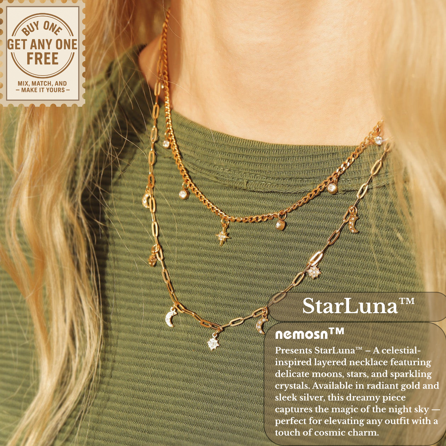 StarLuna™ Celestial Layered Necklace – Moon & Star Charm Constellation Design (Gold & Silver Options)