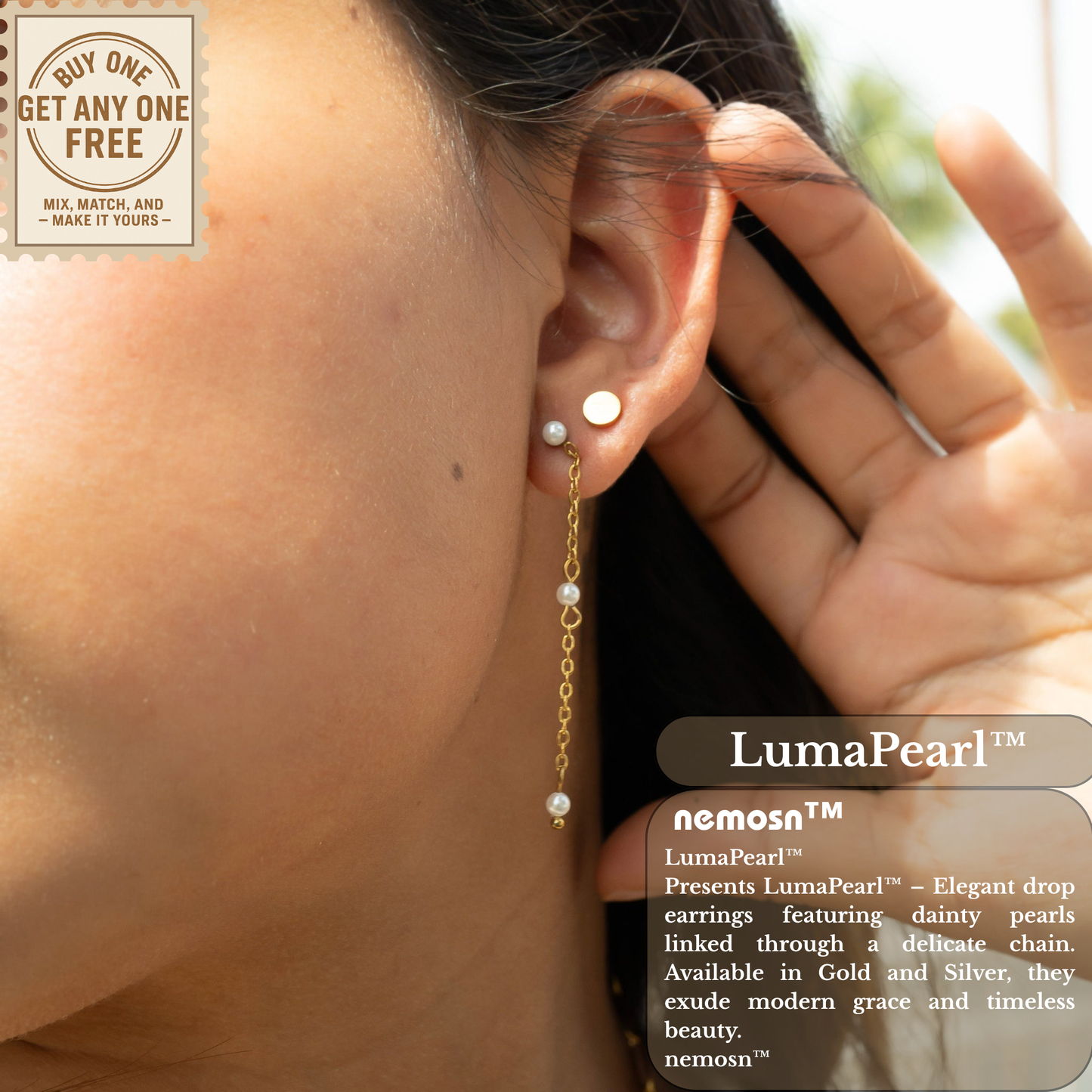 LumaPearl™ Elegant Drop Chain Earrings – 18K Gold & Silver Plated Dangle with Mini Pearls | Nemosn Jewelry