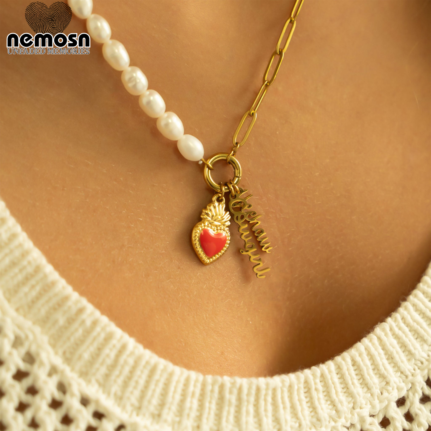 FlameHeart™ – Enamel Sacred Heart Charm Pendant in Gold & Silver