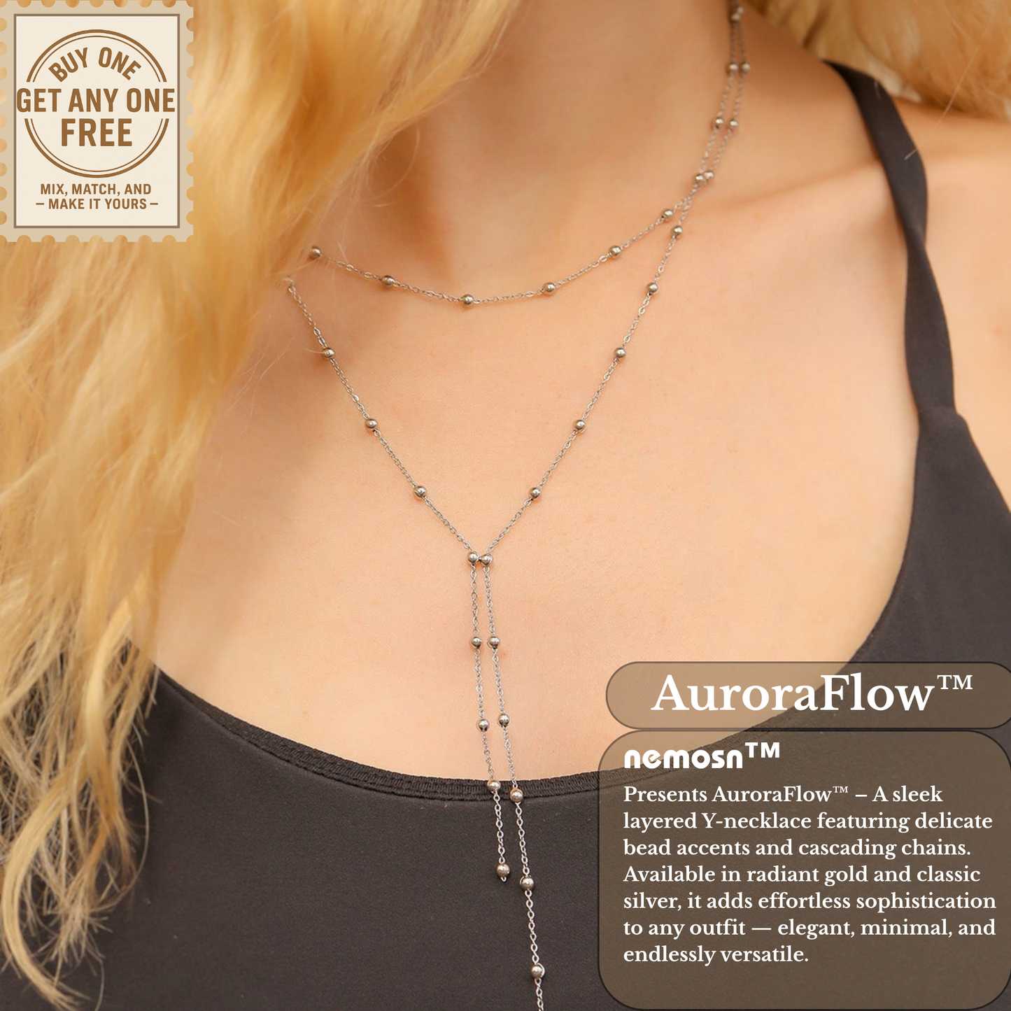 AuroraFlow™ Layered Y-Drop Necklace – Delicate Shine & Elegant Drape (Gold & Silver Options)