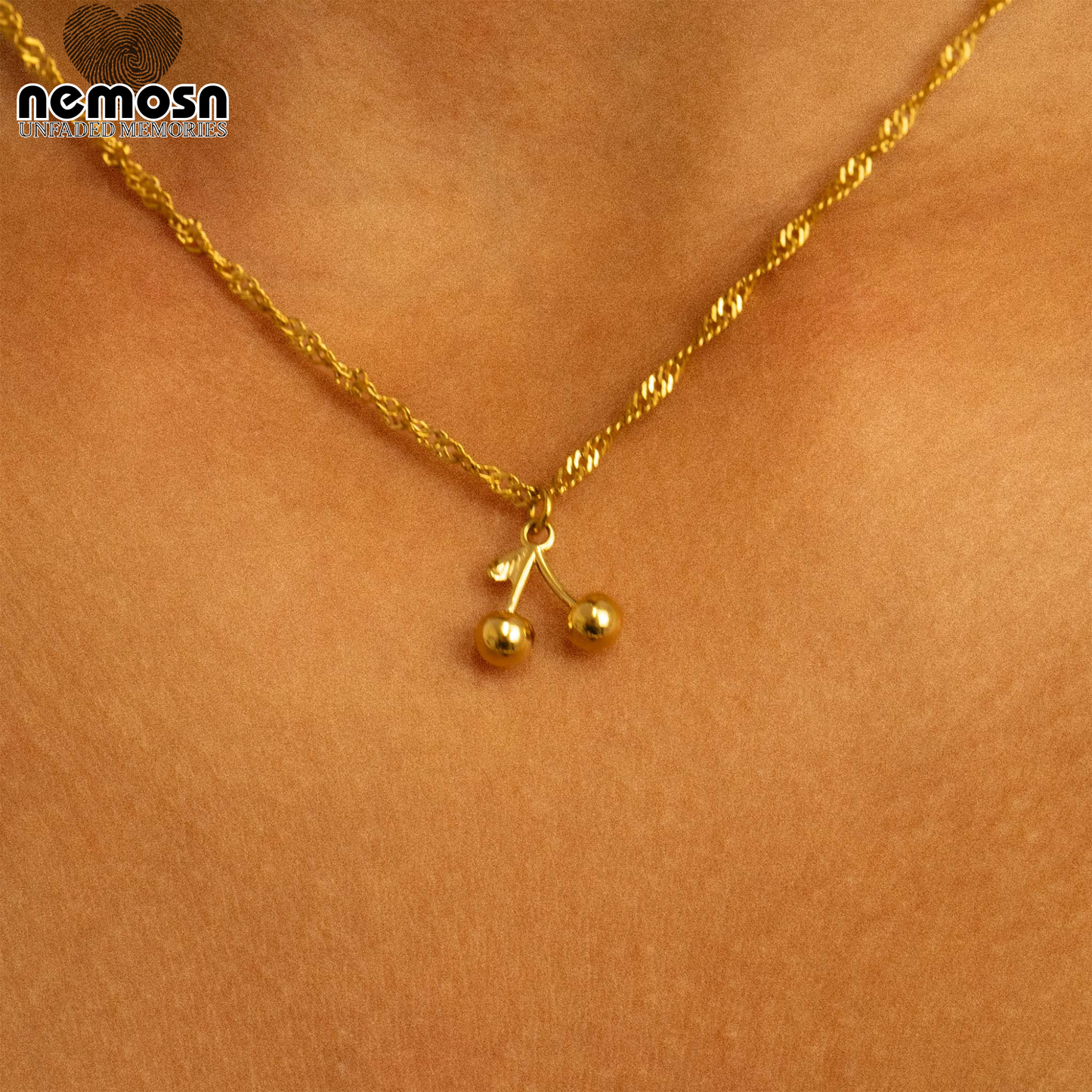 CherryGleam™ Pendant – 18K Gold & Silver Stainless Steel Double Cherry Charm | Playful, Minimalist & Symbolic Jewelry by Nemosn