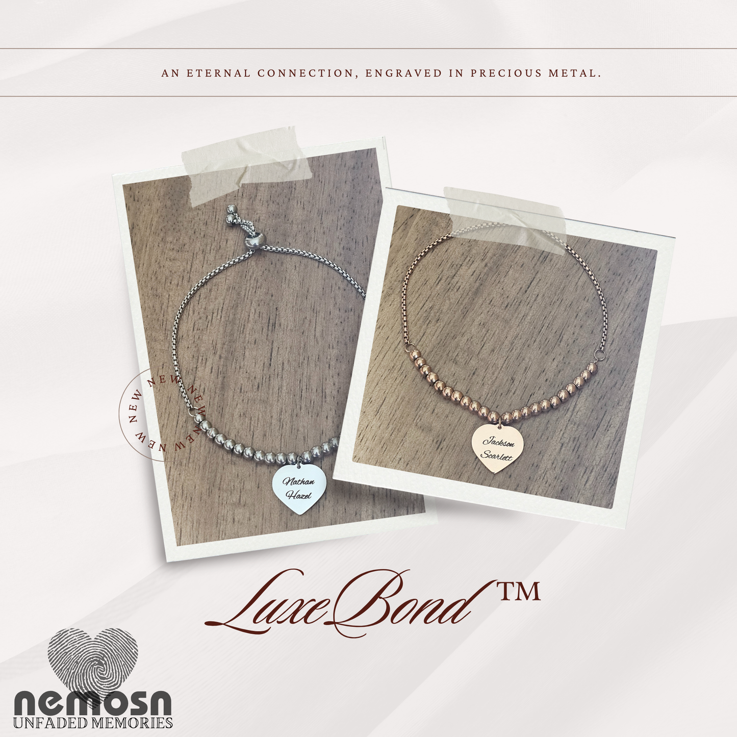 HeartLuxe™ – Custom Engravable Heart Charm Bracelet