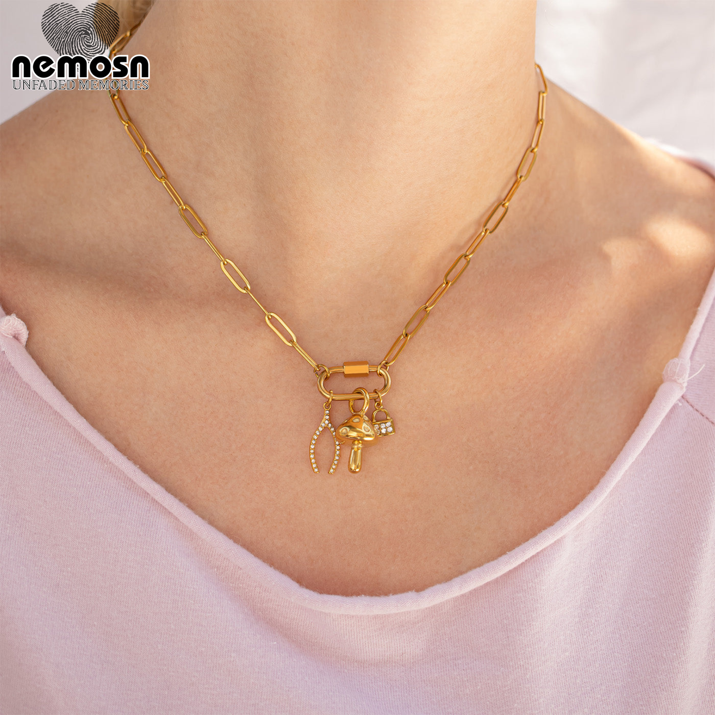 SparkLock™ Pendant – 18K Gold & Silver Stainless Steel Padlock Charm with CZ Stones | Love, Security & Strength Jewelry by Nemosn