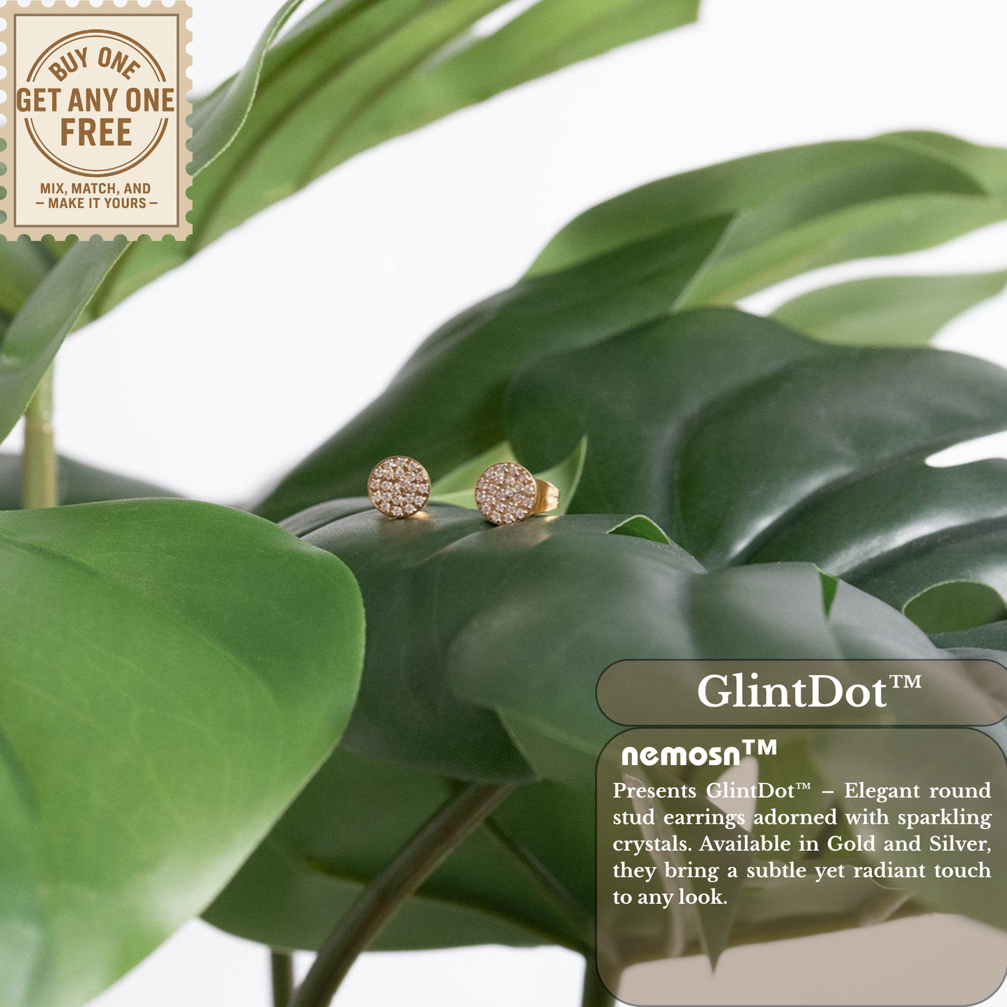 GlintDot™ Crystal Stud Earrings – 18K Gold & Silver Plated Dainty Sparkle Jewelry for Women | Nemosn™ Everyday Elegance Collection