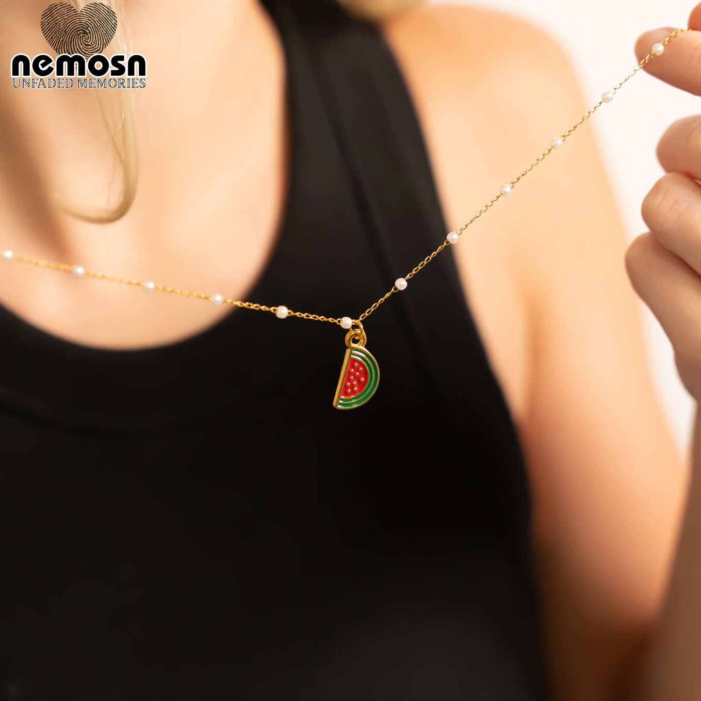 SweetSlice™ – Watermelon Enamel Pendant in Gold & Silver | Summer Fruit Charm Necklace by Nemosn