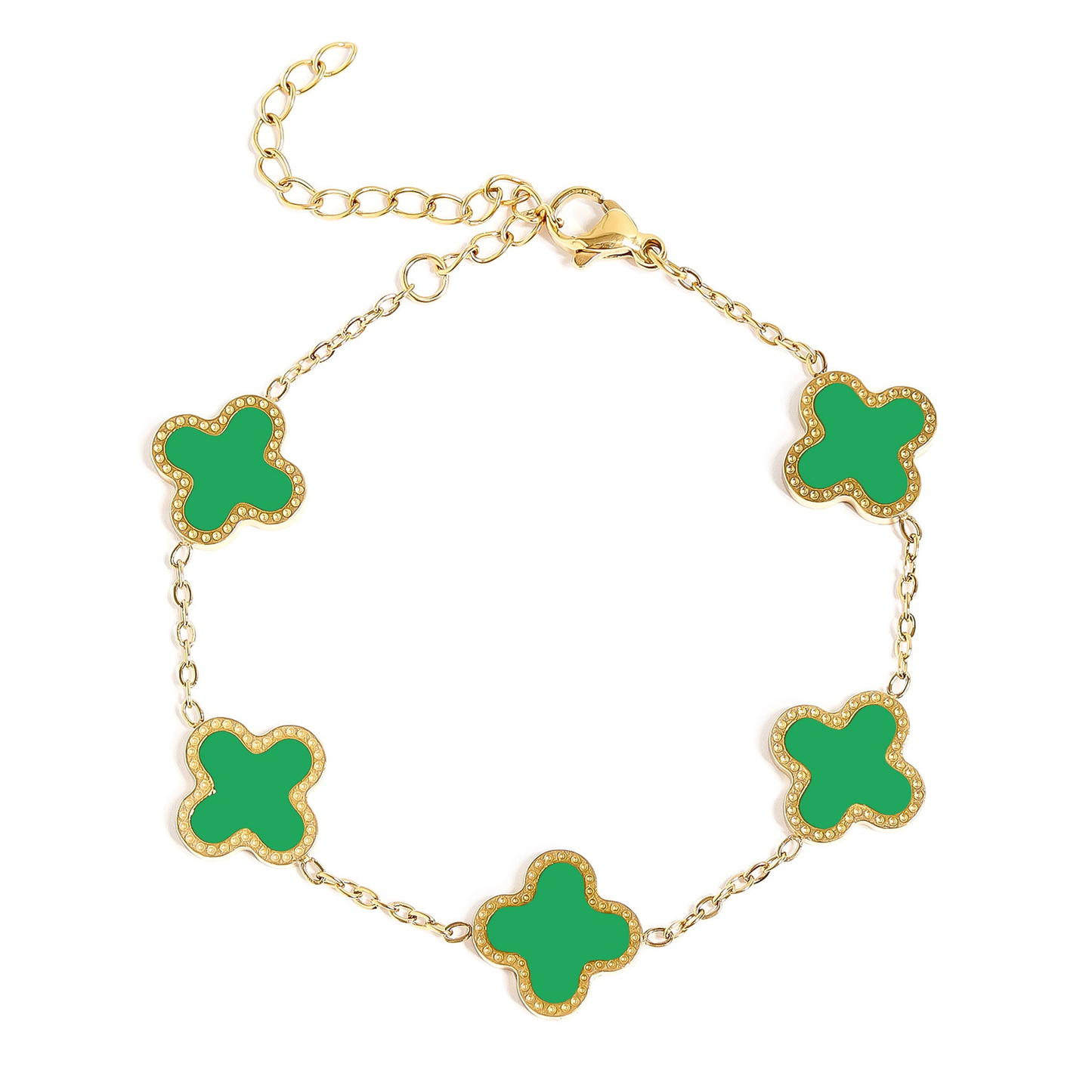 CloverGlow™ 18K Gold Clover Bracelet – Adjustable Lucky Charm Enamel Flower Jewelry for Women