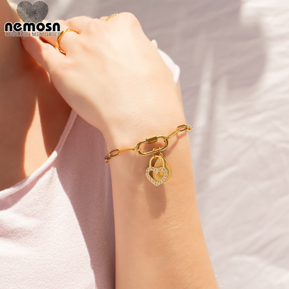 HeartLock™ Pendant – 18K Gold & Silver Stainless Steel Heart Padlock Charm with CZ Stones | Love, Protection & Romance Jewelry by Nemosn