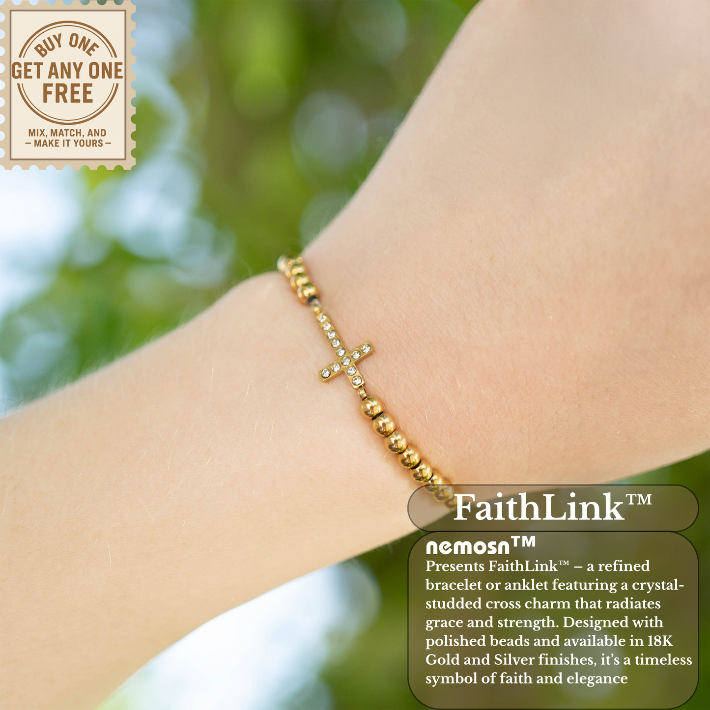 FaithLink™ Cross Beaded Bracelet – Gold & Silver Christian Bracelet | Everyday Wear Faith Jewelry Gift for Her