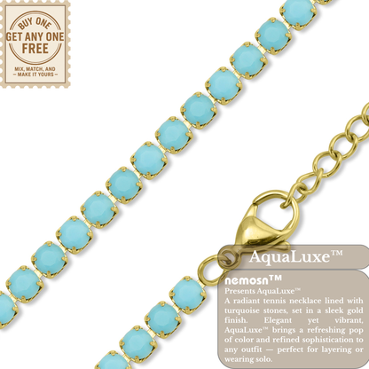 AquaLuxe™ Gold Turquoise Crystal Tennis Necklace | Elegant Gold Necklace for Women