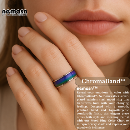 ChromaBand™ Silver Mood Ring – Color Changing Stainless Steel Emotion Ring