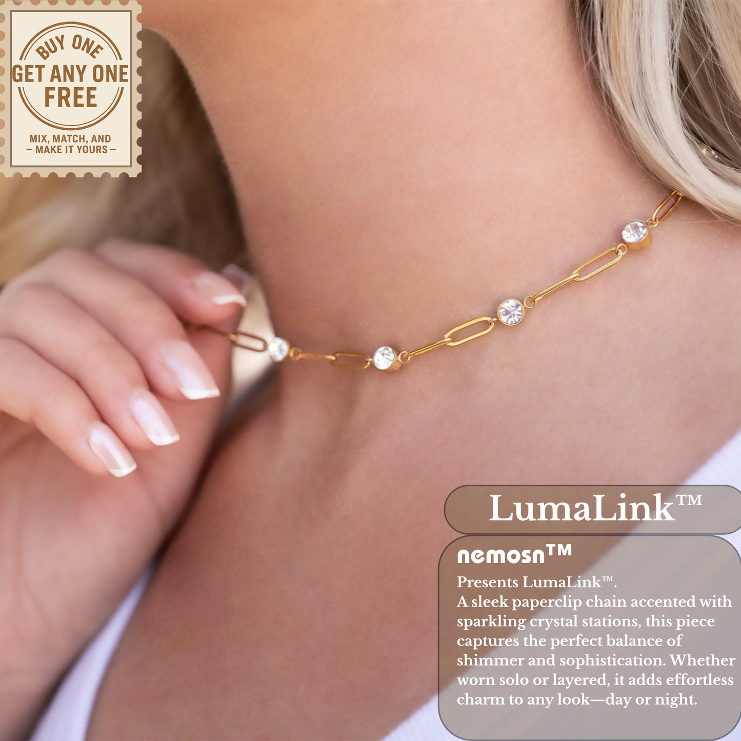 LumaLink™ Dainty Crystal Paperclip Chain Necklace | Minimalist Everyday Layering Jewelry