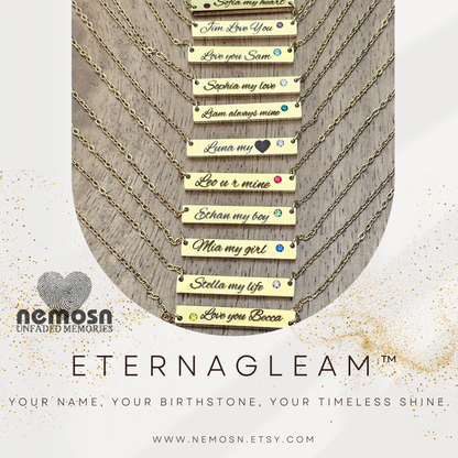 BirthGlow™ Gold Birthstone Engravable  Necklace – Personalized Name or Date Bar Bracelet with Monthly Gemstone | Custom Jewelry by NEMOSN