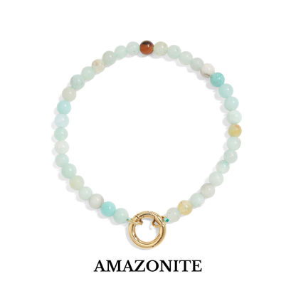 Veralink™ Gemstone Beaded Bracelet with Gold Link Accent | Natural Stone Bracelet in Picture Jasper, Amazonite, Howlite, Turquoise & Sodalite