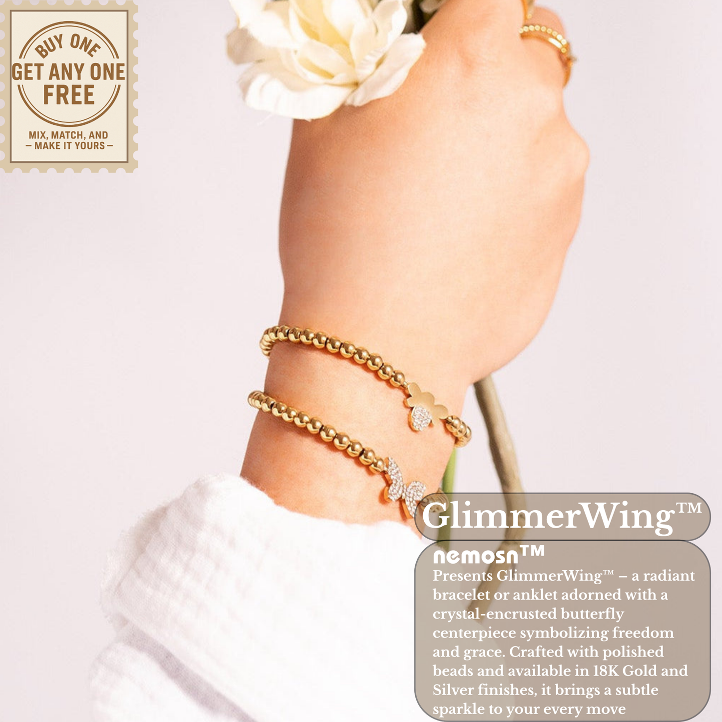GlimmerWing™ Butterfly Beaded Bracelet – Gold & Silver Dainty Bracelet | Everyday Wear Jewelry Gift for Her