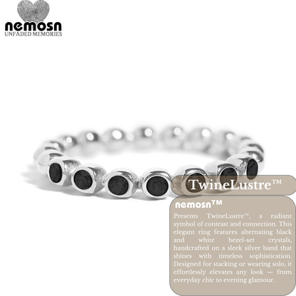 TwineLustre™ – Dual-Tone Bezel Stackable Ring in Silver | Elegant Black & White Crystal Band by Nemosn
