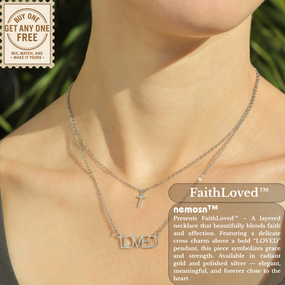 FaithLoved™ Layered Cross & Loved Necklace – 18K Gold and Silver | Nemosn™ Faith-Inspired Jewelry Collection