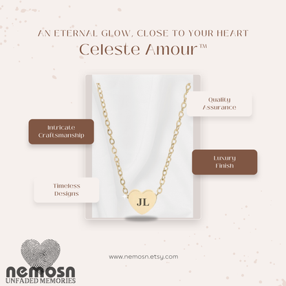 HeartGleam™ Engravable Heart Necklace – Personalized Initial Pendant for Women | Minimalist Gold & Silver Chain | NEMOSN