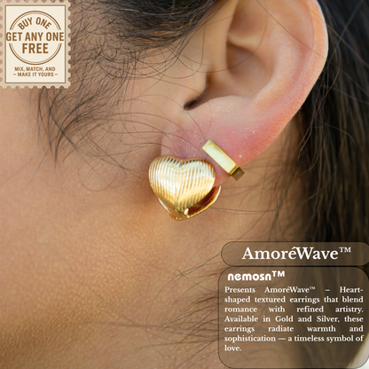 AmoréWave™ Textured Heart Hoop Earrings – 18K Gold & Silver Plated Romantic Jewelry for Women | Nemosn™ Elegant Gift for Every Moment