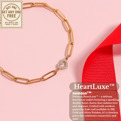 HeartLuxe™ 18K Gold & Silver Heart Paperclip Chain Bracelet – Dainty Adjustable Love Jewelry for Women