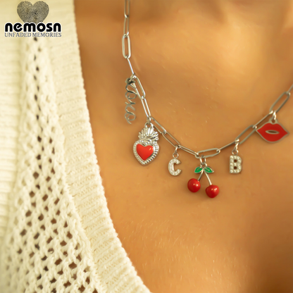 LushKiss™ – Red Enamel Lips Charm Pendant in Gold & Silver