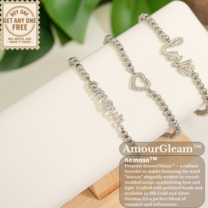 AmourGleam™ 18K Gold & Silver Beaded “Amour” Bracelet – Stretch Fit Minimalist Love Jewelry for Women