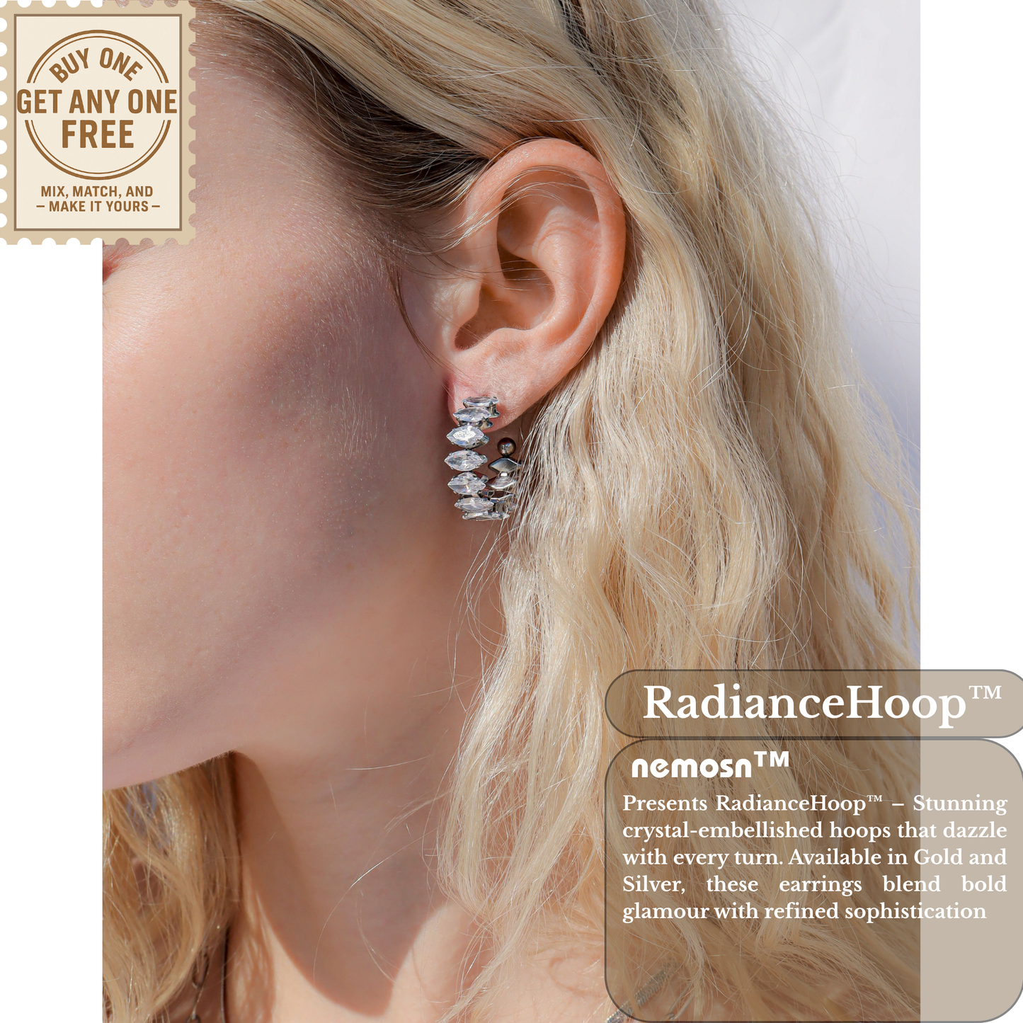 RadianceHoop™ Crystal-Encrusted Hoop Earrings – 18K Gold & Silver Plated Sparkling Statement Jewelry for Women | Nemosn™ Luxury Gift for Every Occasion
