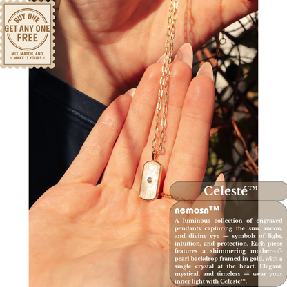 NovaCharm™ Celestial Pendant Necklace – Star & Moon, Sunburst, and Evil Eye Designs in 18K Gold | Nemosn™ Radiance Collection