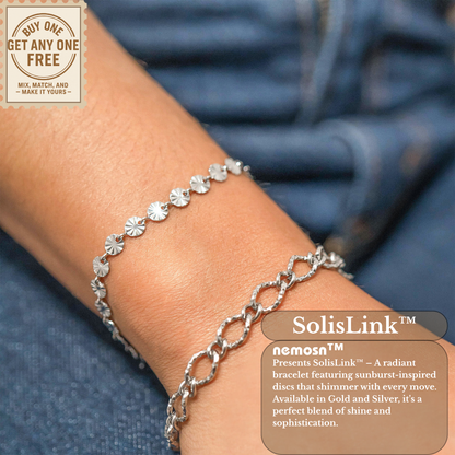 SolisLink™ Sunburst Disc Chain Bracelet – Adjustable Gold & Silver Minimalist Bracelet | Everyday Wear Jewelry Gift for Her
