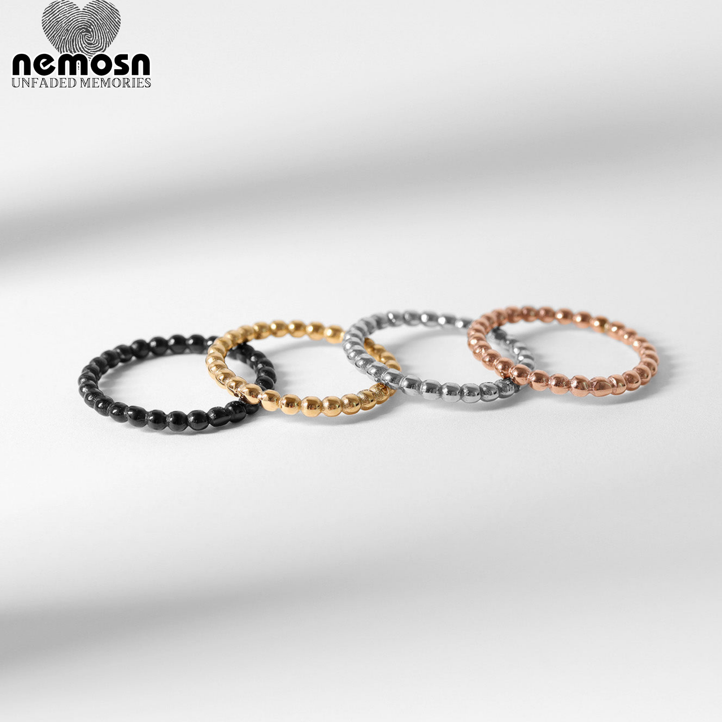 BeadLuxe™ — Classic Beaded Stackable Ring in Gold, Silver, Rose Gold & Black