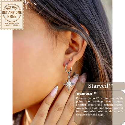 Starveil™ North Star Drop Earrings – 18K Gold & Silver Celestial Dangle Hoops with Crystal Center