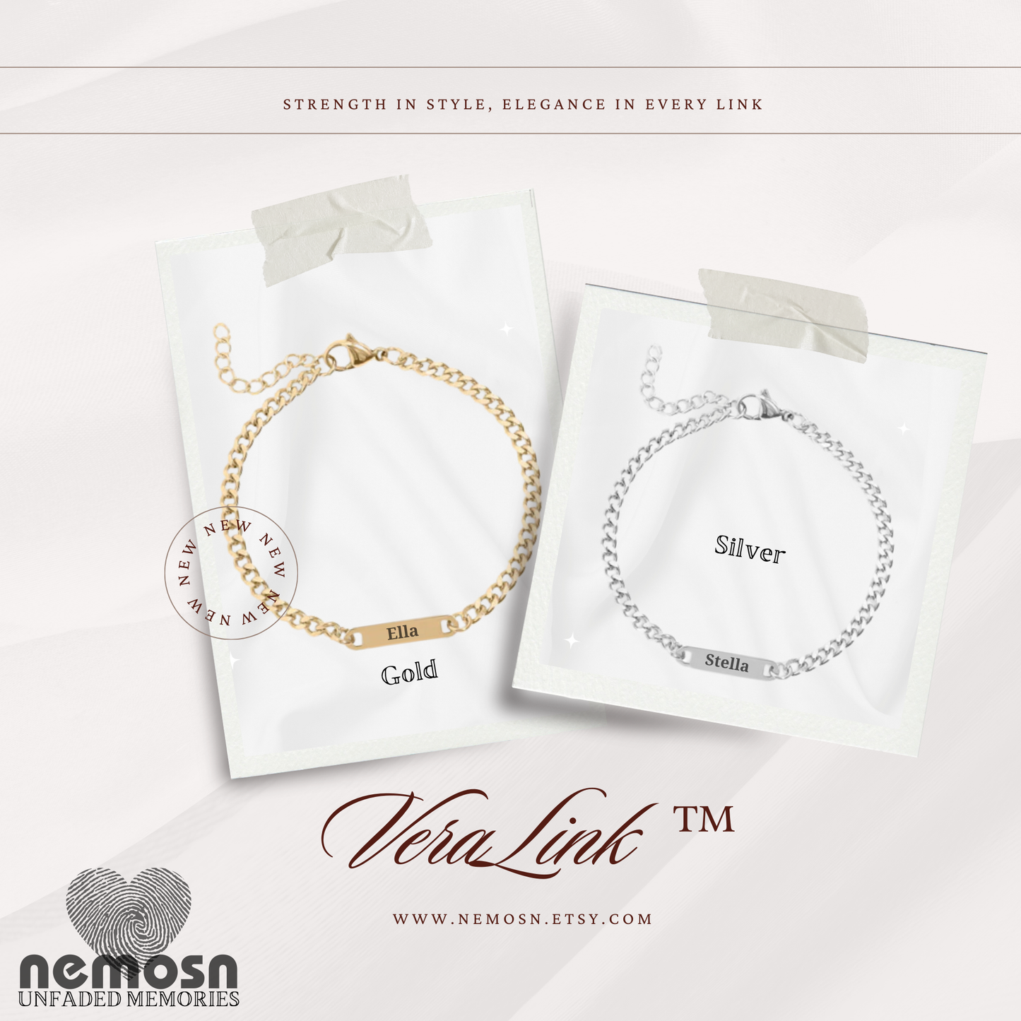 CurbLink™ Engravable Bar Bracelet – Personalized Name or Date Bracelet for Men & Women | Gold & Silver Chain | NEMOSN