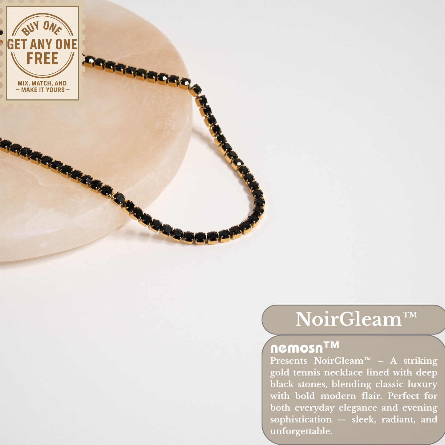 NoirGleam™ Gold Black Crystal Tennis Necklace | Luxury Gold Necklace for Women & Men