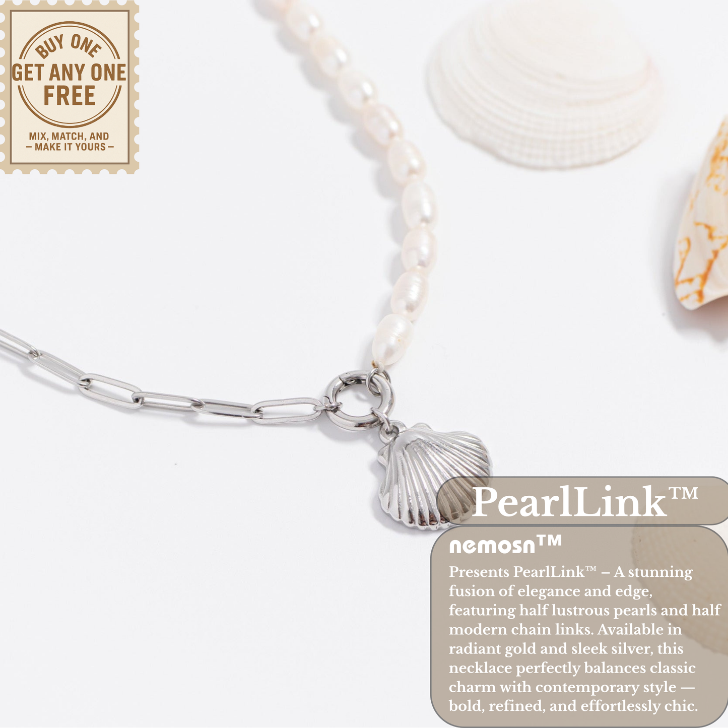 PearlLink™ Half Pearl Half Paperclip Necklace | Modern Baroque Pearl Chain | Gold & Silver Layering Jewelry