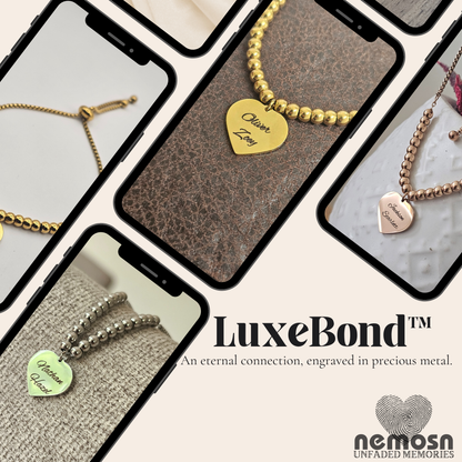 HeartLuxe™ – Custom Engravable Heart Charm Bracelet