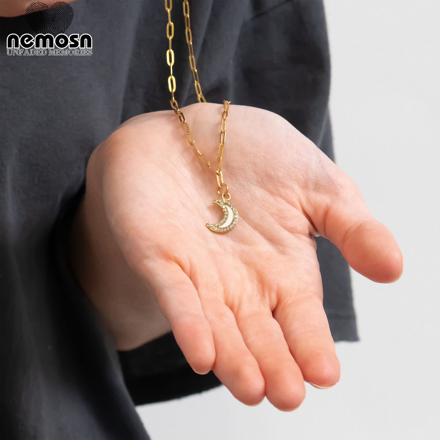 LunaGleam™ – Crystal Crescent Moon Charm Pendant in Gold & Silver