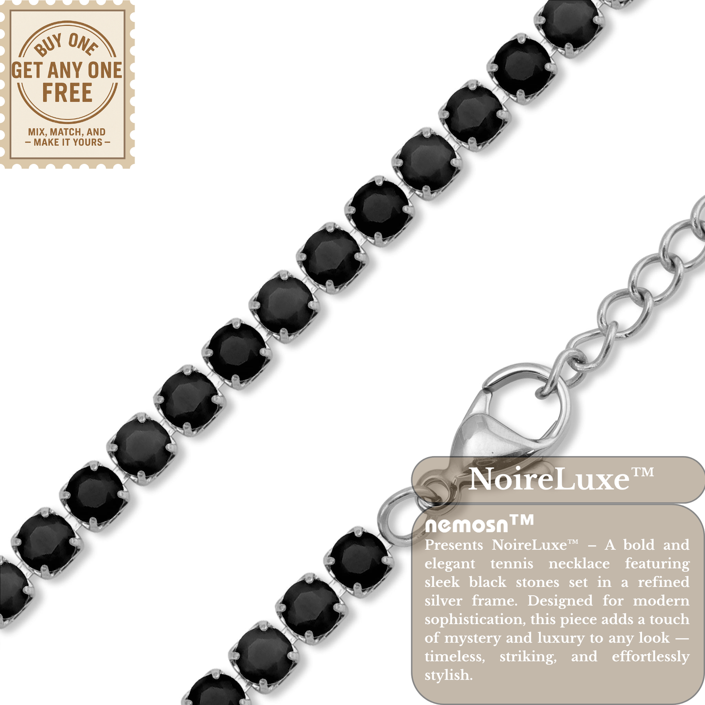 NoireLuxe™ Black Crystal Tennis Necklace | Stainless Steel Luxury Necklace for Men & Women