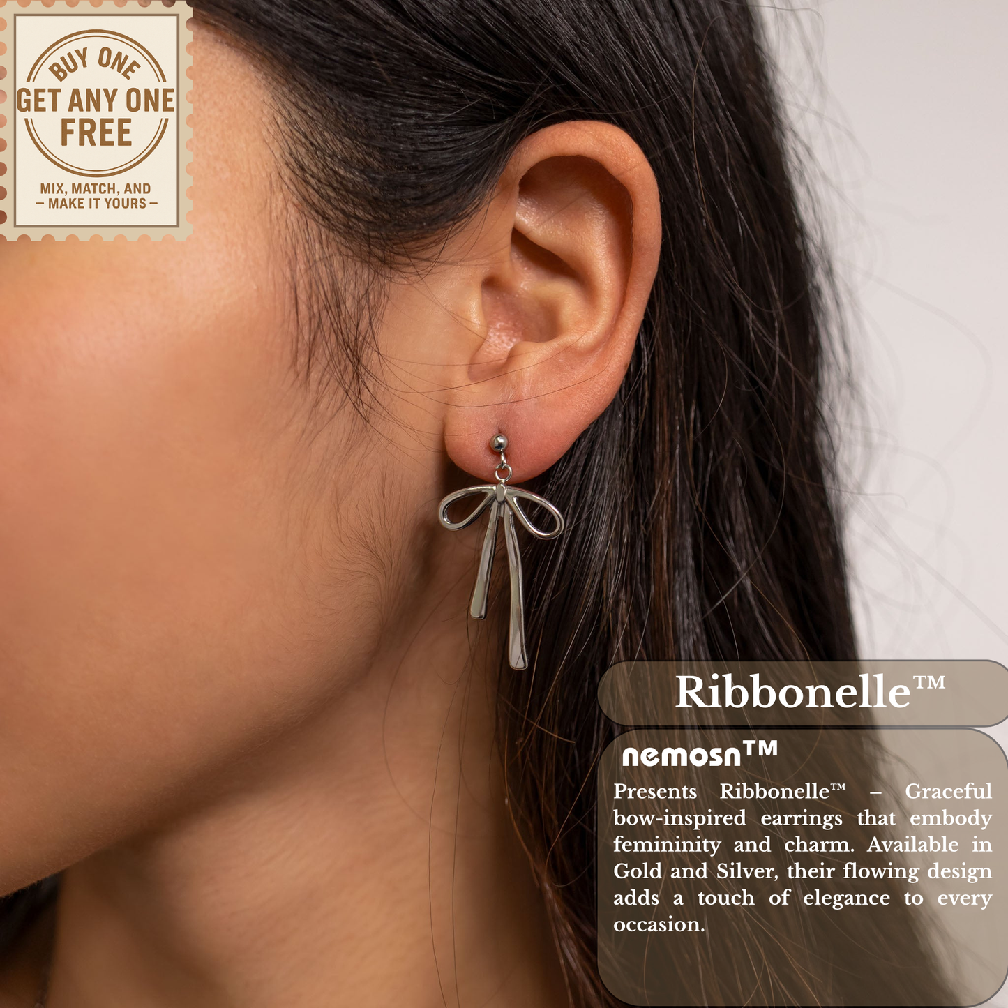 Ribbonelle™ Bow Drop Earrings – 18K Gold & Silver Plated Elegant Statement Jewelry for Women | Nemosn™ Graceful Modern Collection