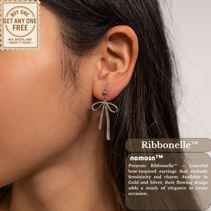 Ribbonelle™ Bow Drop Earrings – 18K Gold & Silver Plated Elegant Statement Jewelry for Women | Nemosn™ Graceful Modern Collection