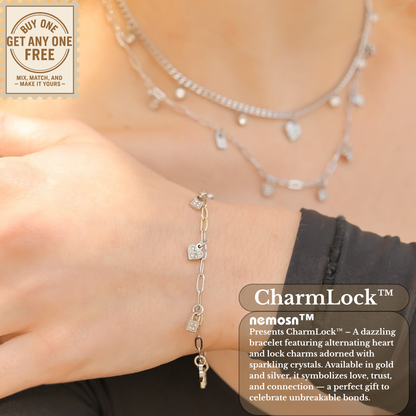 CharmLock™ 18K Gold & Silver Heart Lock Paperclip Chain Bracelet – Dainty Adjustable Love Charm Jewelry for Women