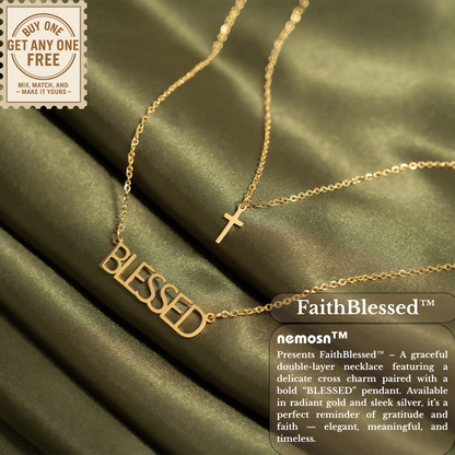 FaithBlessed™ Layered Cross & Blessed Necklace – 18K Gold and Silver | Nemosn™ Faith Collection