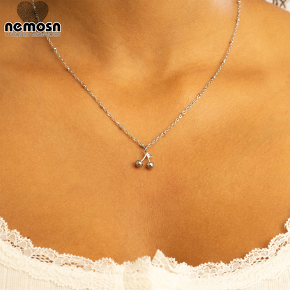 CherryGleam™ Pendant – 18K Gold & Silver Stainless Steel Double Cherry Charm | Playful, Minimalist & Symbolic Jewelry by Nemosn