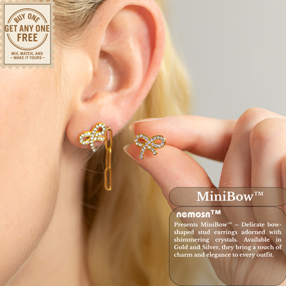 MiniBow™ Crystal Stud Earrings – 18K Gold & Silver Plated Dainty Bow Jewelry for Women | Nemosn™ Everyday Sparkle Collection