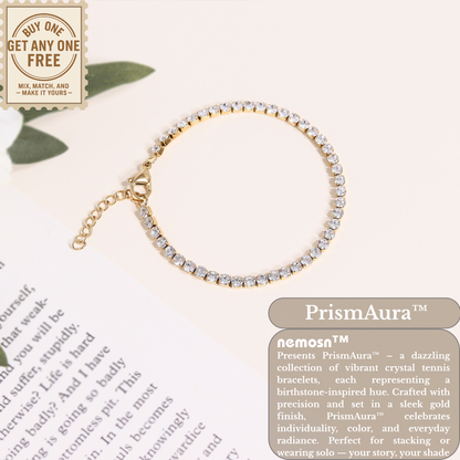 PrismAura™ Birthstone Tennis Bracelet | 12-Month Gemstone Bracelet in Gold – Garnet, Amethyst, Aquamarine, Diamond, Emerald, Ruby, Peridot, Sapphire, Tourmaline, Topaz & Blue Zircon