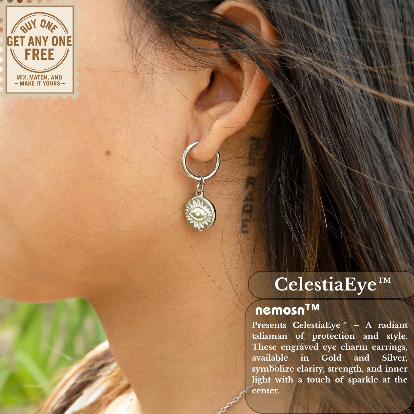 CelestiaEye™ Evil Eye Drop Earrings – 18K Gold & Silver Protection Charm Hoops with Crystal Center