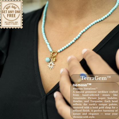 TerraGem™ Natural Gemstone Beaded Necklace – Howlite, Sodalite, Picture Jasper, Amazonite & Turquoise | Nemosn™ Signature Earth Collection