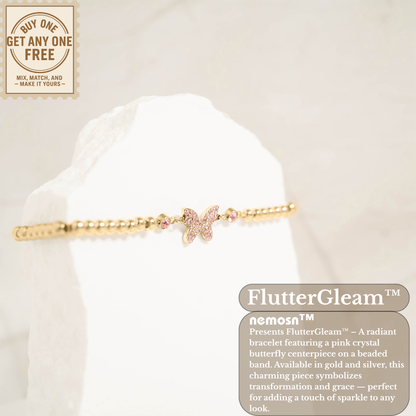 FlutterGleam™ Pink Crystal Butterfly Beaded Bracelet – Gold & Silver Dainty Bracelet | Cute Everyday Jewelry Gift for Her