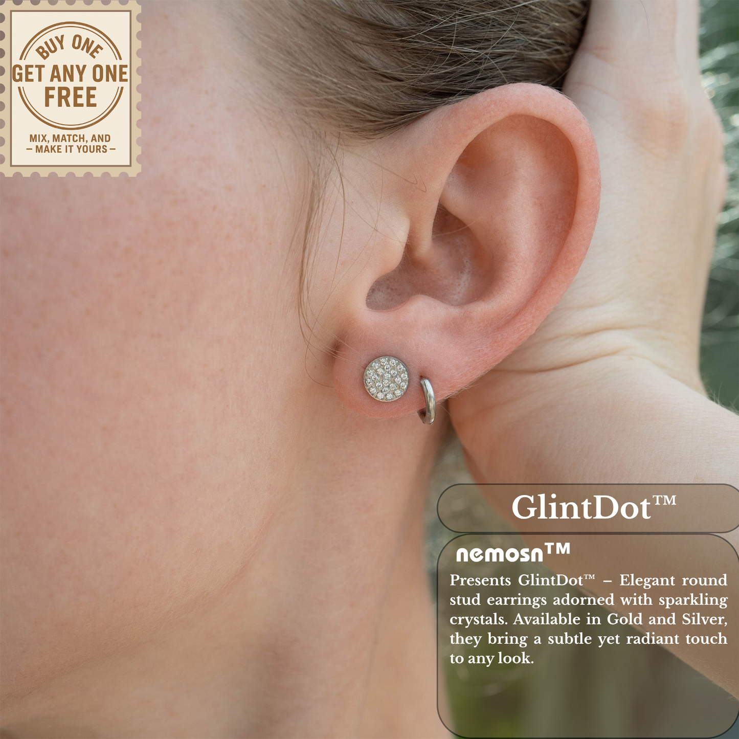 GlintDot™ Crystal Stud Earrings – 18K Gold & Silver Plated Dainty Sparkle Jewelry for Women | Nemosn™ Everyday Elegance Collection